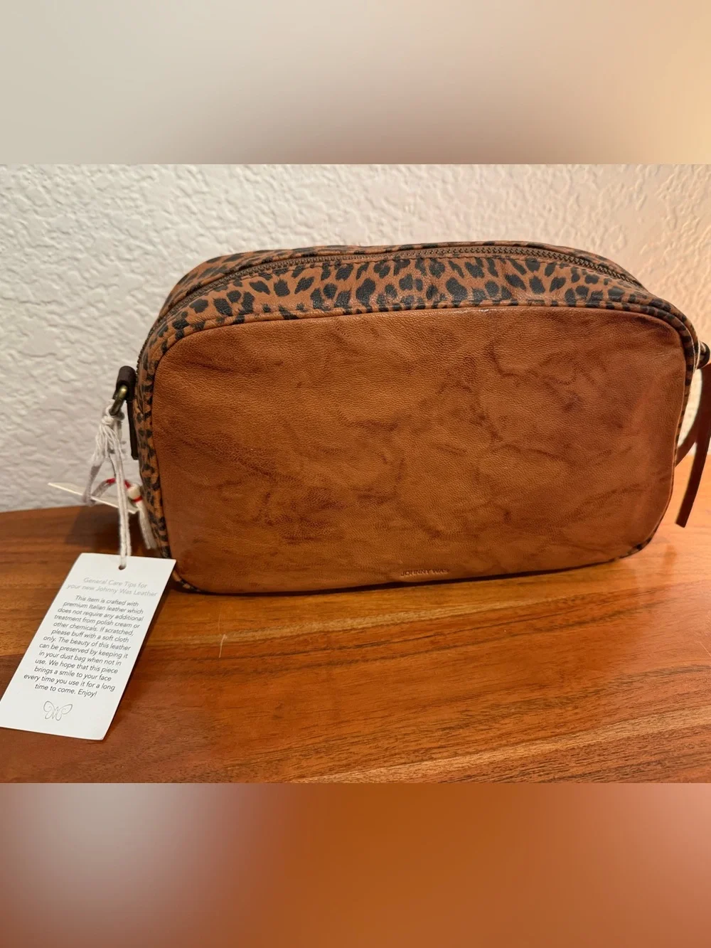 Johnny Was Embroidered Floral Crossbody Bag - Brown & Blue Accents